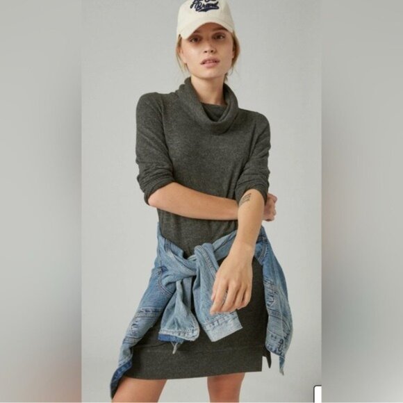 NWT LUCKY BRAND Women Cloud Jersey MockNeck Dress Gray Soft Sweater Dress MEDIUM - Picture 7 of 14